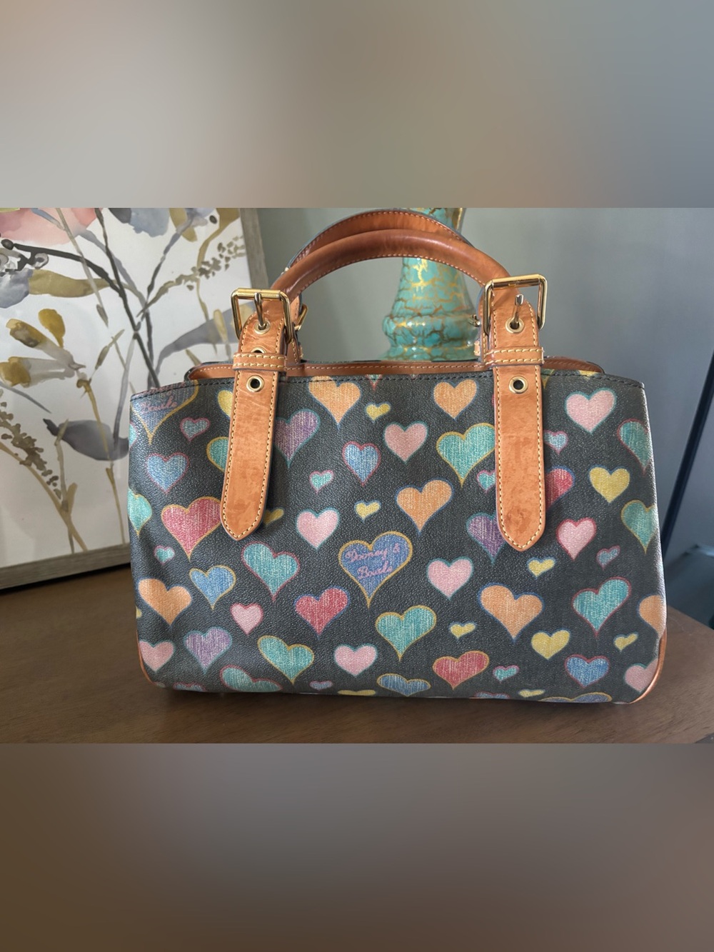 Dooney & Bourke Y2K Multicolor Heart Print Satchel speedy